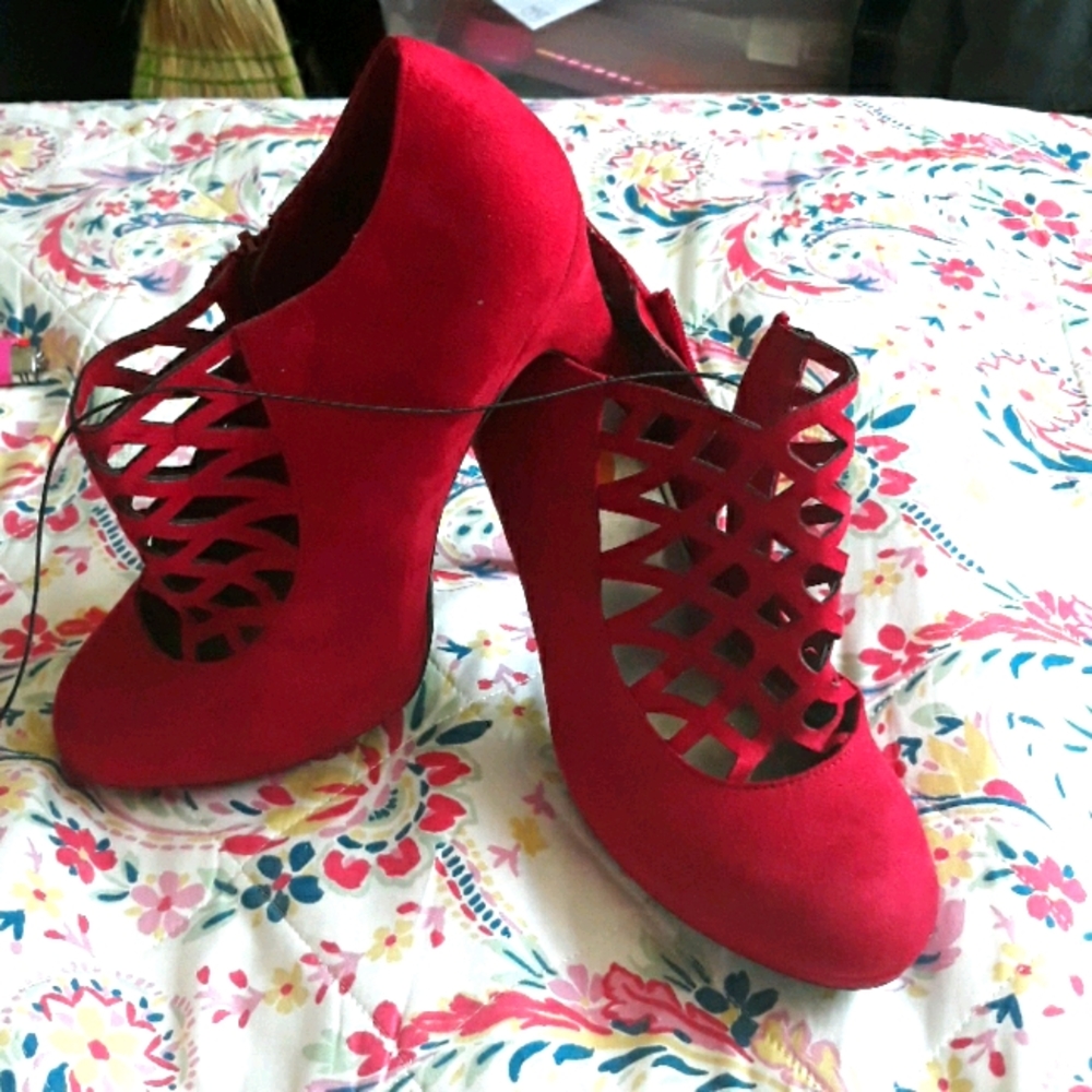 Red suede booties